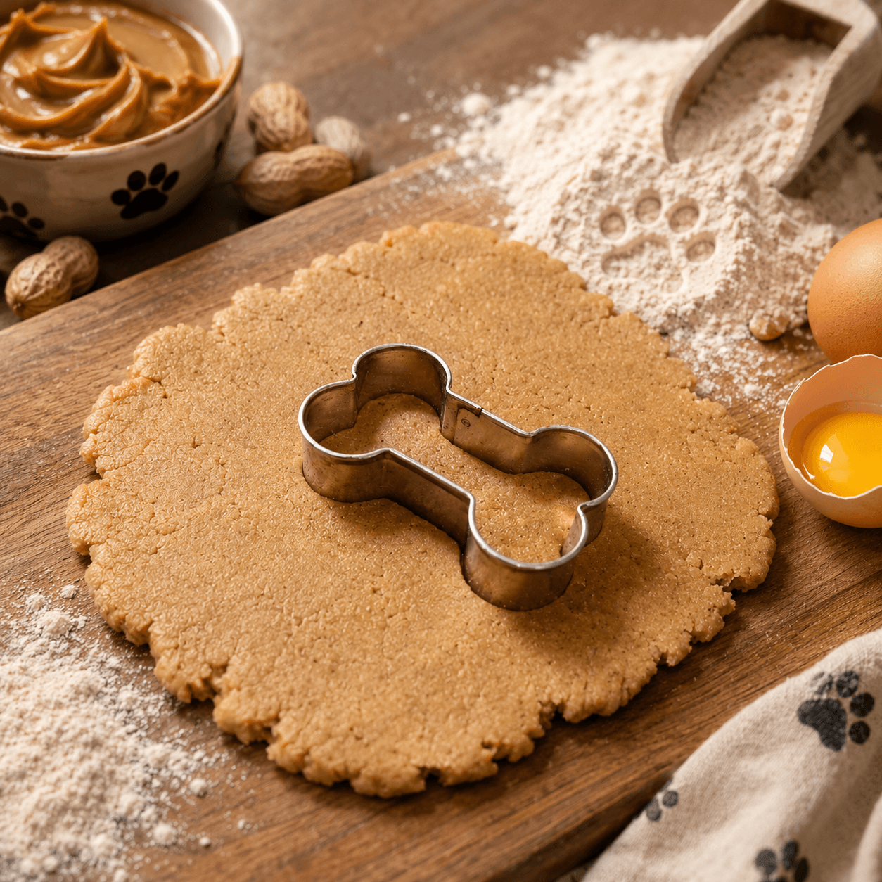 All-natural peanut butter bone dog treats made with whole wheat flour, egg, cinnamon, and peanut butter.